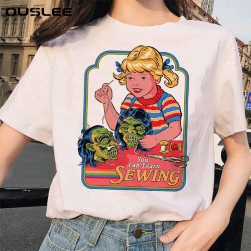 OUSLEE Summer Harajuku T Shirt Women Scary Cartoon Demon T-shirt Female Chic Ulzzang Grim Evil Series Mens Tees Tops Streetwear