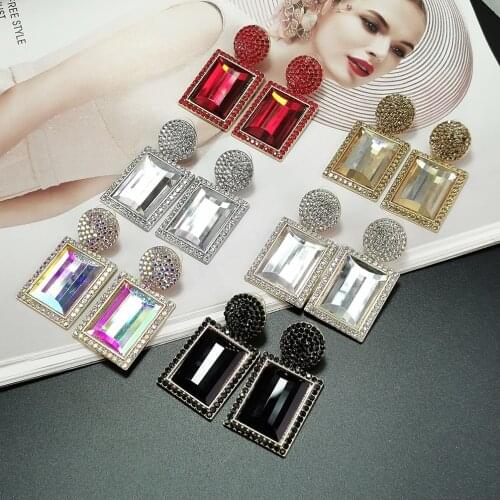 MANILAI Fashion Glass Dangle Earrings For Women Shiny Rhinestone Square Drop Earrings Jewelry Girl Gifts Wholesale 2021