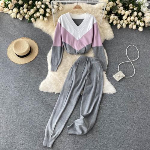 Fashion Casual Tracksuit Women Knitted 2 Piece Set Female Sweater Pullover Top + Pant Suits 2021 New Autumn Winter Two Piece Set