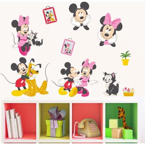 Cartoon mickey minnie mouse pluto cat wall stickers for kids rooms home decor disney wall decals pvc mural art diy posters