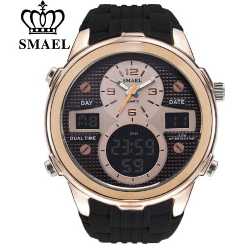 SMAEL Casual Sports Watch Men Calendar Quartz Wristwatch LED Dual Display Wrist Watches Man Chronograph Auto Date Mens Clocks