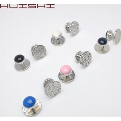 HUISHI 5 Kinds Of Color Enamel Men Studs Cufflinks Shirt Business Rhodium-Plated Enamel 4pcs Set Studs Withe Black Bule Cufflink