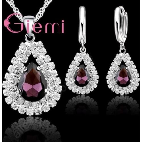 Water Drop Pendant Necklace Earrings for Women Wedding Engagement Gifts Sparkling S925 Top Grade Austrian Crystal Jewelry Set