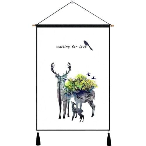 Nordic Style Deer Tapestry Wall Hanging Dorm Home Living Decor Beach Coverlet Elk Background Wall Cloth Tapestries Wall Carpet