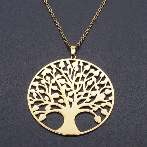 Life Tree Stainless Steel Charm Necklace for Women Dropshipping Accept OEM Order Fashion Jewelry Necklaces Wholesale