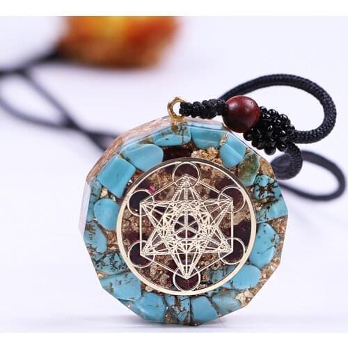 Drop Shipping Natural Turquoises Orgonite Pendant Reiki Healing Energy Generator EMF Radiation Protection Necklace Jewelry