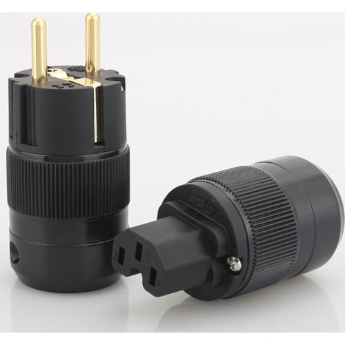 Pair GE+GC Gold Plated Hi Fi Eur Schuko Power Connector EU Schuko Gold-Plated Audio Mains Power Plug Connector +IEC for HIFI