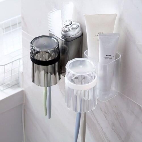OTHERHOUSE Toothbrush Holder Rack With Cup Toothbrush Case Cover Facial Cleanser Toothpaste Holder Bathroom Storage Shelf Wall