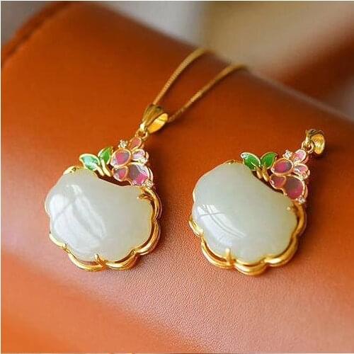 Natural Jade Hetian Jade Lock of Good Wishes Pendant S925 Silver Inlay White Jade Safety Lock Ruyi Longevity Lock Ornament