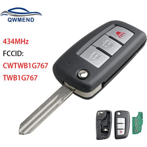 BHKEY 3Buttons Remote Car key fob 434MHz For Nissan Rogue 2014- with PCF7961M chip CWTWB1G767 TWB1G767 28268-4CB1A Car keys