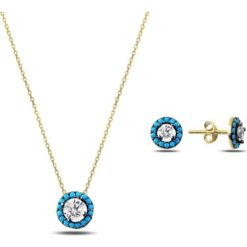 Silver 925 Sterling Round Nano Turquoise Gemstone Set
