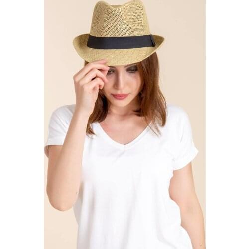 Unisex Straw Fedora Hat Khaki