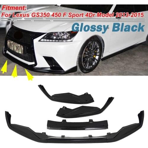 3PCS Car Front Bumper Splitter Lip Spoiler Cover Trim Guard For Lexus GS350 GS450 F Sport 4Dr Model 2013 2014 2015 Glossy Black