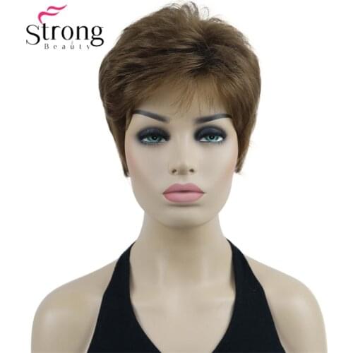 StrongBeauty Natural Looking Short Fluffy Golden Brown Full synthetic Wig Wigs