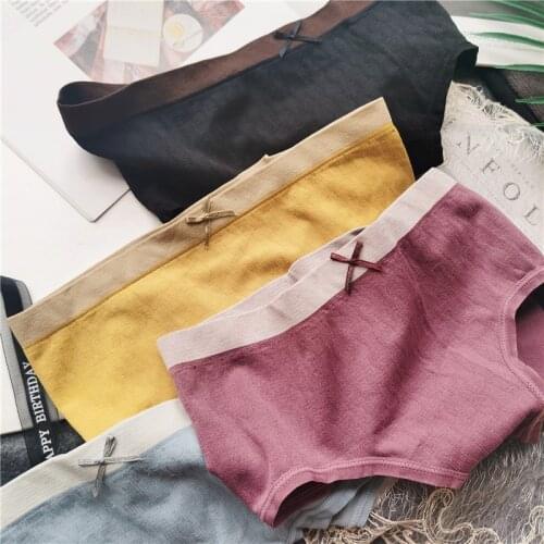 Women Cotton Underwear Fashion Retro Briefs Cute Sexy Panties Ladies Bow Contrast Underpants Female Low Waist Seamless Panties