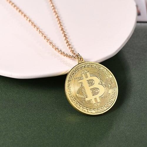 Punk Hiphop BTC-Bitcoin Shape Metal Pendant Necklaces for Men Women Friends Golden Silver Color Jewelry Gift
