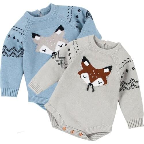 Spring Funny Body Suits Clothes For Child Boys Jumpsuits Fox Knitted Newborn Girls Coveralls Long Sleeve Toddler Kids Clothing