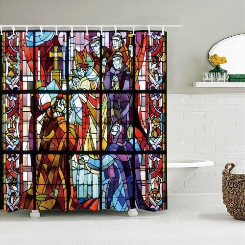 Waterproof Shower Curtain Retro Painted Church Fabric 3D Printing Colorful Geometry Bathroom Curtains for Bathroom Decor