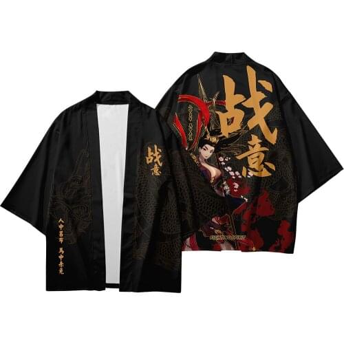 Japanese Kimono Harakuju Vintage Black Print Kimono Autumn Shirt Yukata Men Outerwear Beach Travel Thin