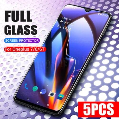 5Pcs/lot 9H HD Clear Tempered Glass For Oneplus 6 6T One Plus 1+ 7 7T 8T Full Cover Screen Protector Transparent Protective Film