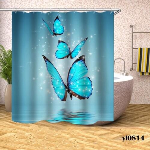 Butterfly Shower Curtain Flower Waterproof Bath Curtain For Bathroom Bathtub Large Wide Bathing Cover 12pcs Hooks Rideau De Bain