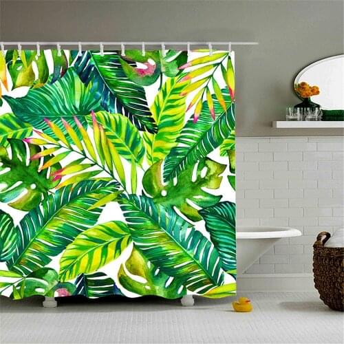 Green Tropical shower curtains Leaves Printed 3D Curtains For Bathroom Natural Plant Polyester Waterproof Bathroom Curtains
