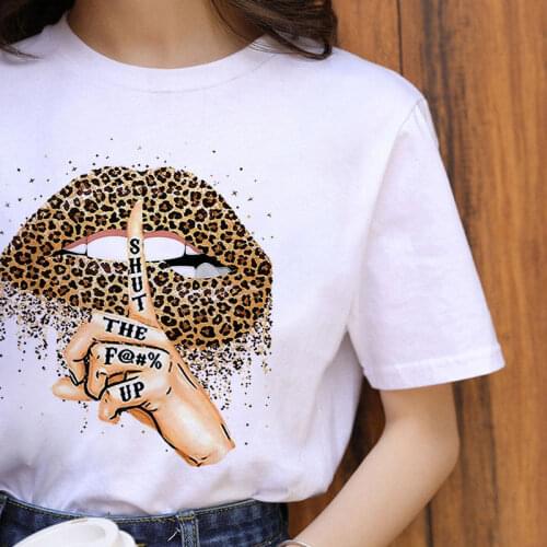 Herat Lips Leopard Graphic Tops Base Women Vouge T-shirt 2021 O-neck White Tees Funny Streetwear Ladies Tshirt