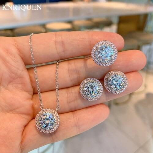 Luxury 925 Sterling Silver Wedding Jewelry Sets for Women Round High Carbon Diamond Zircon Rings Earrings Pendant Necklace Gift