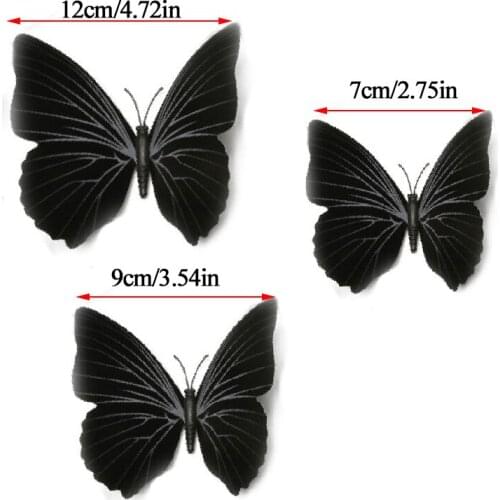 12pcs/Set Black Butterflies Wall Sticker Beautiful Beautiful Butterfly Sticker With Pin for Kid Room Wall Decals Home Decoration