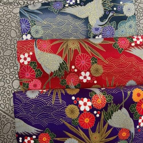150x100cm Japanese Crane Bronzed Cotton Fabric By Meters tissus telas Tecido DIY Handmade Sewing patchwork Accessories Cloth