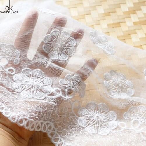2 yard Exquisite embroidery mesh lace white cotton mesh mesh double embroidery lace accessories 20.5 cm wide