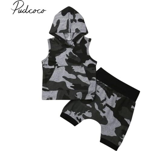 2019 Baby Summer Clothing 1-5Y Infant Kids Baby Boys Camo Clothes Sets Sleeveless Hooded Tops Pants Shorts 2Pcs Casual Outfits