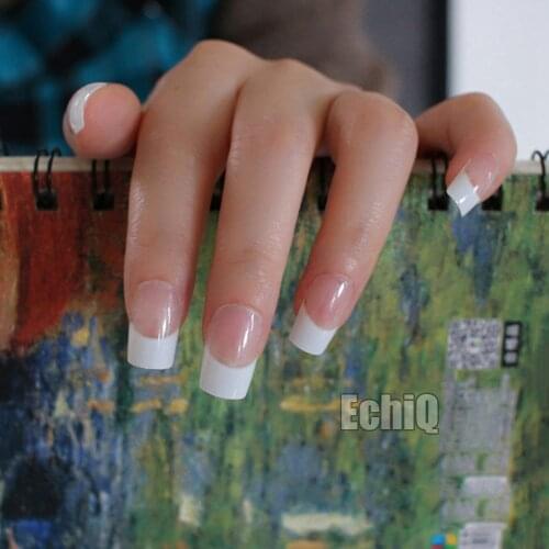 24pcs/set Clear Color White French Tansparent Square False Nails Lady Full Artificial Nails for Home Office faux ongles