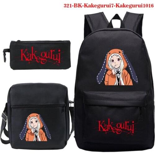 3pcs/set kakegurui Women Mens Backpack Laptop Backpack Women Travel Backpacks Schoolbag Tees Shoulder Bag Sets Bags 3 Pieces