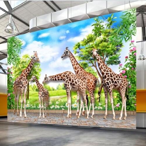 3D New Chinese Giraffe Small Fresh Watercolor Three-dimensional Childrens Room Home Decoration Cartoon Sticker Decorative Mural