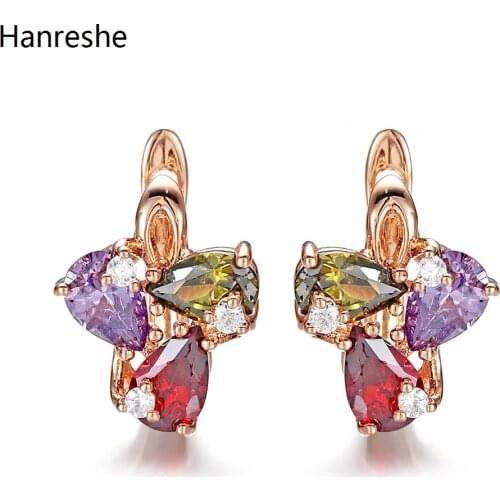 4/style Cubic Zirconia Colorful Stud Earrings Quality Jewellery Exquisite Small Female Flower Ear Clip Accessories For Woman