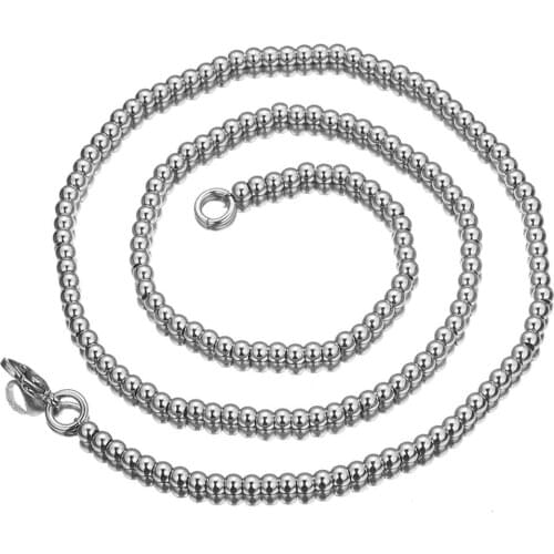 6mm Wide Polishing Silver Color Round Beads Link Chain Women Men Necklace Or Bracelet 7-40 Inches Stainless Steel Jewelry