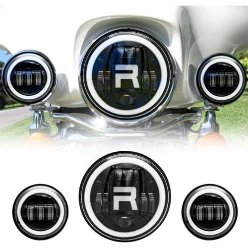 7inch Round Projector Hi/Lo Beam Headlamp 60W Led Motorcycle Headlight +4.5 inch Fog Light For Street Glide