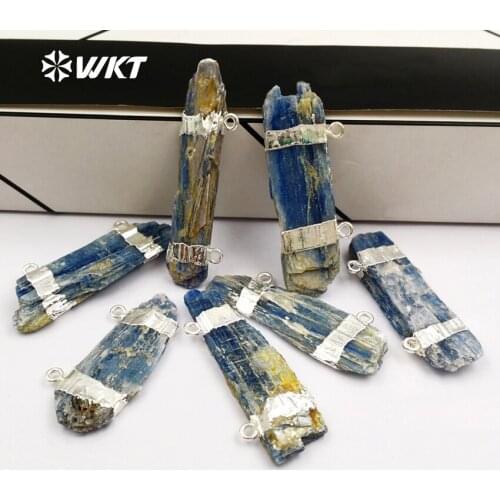 WT-P1356 Beautiful Natural Blue Kyanite Irregular Shape Pendants Necklaces Electroplated For Female Jewelry Making