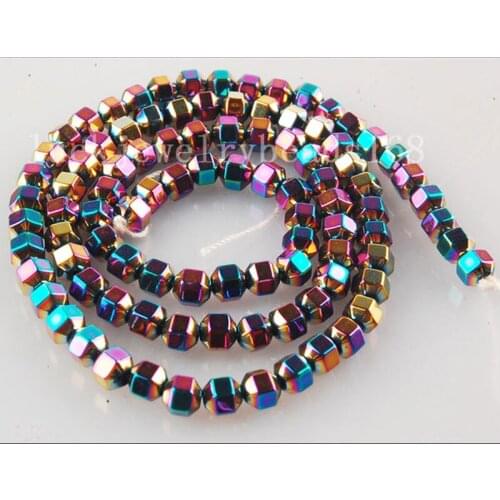 Free Shipping Fashion Jewelry 4x4mm Multi-Coloder Hematite Loose Beads 1 Strand 15.5" FG5863