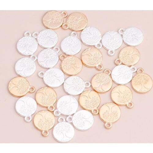 20pcs Tiny Round Carved Life Tree Pendants Beads for Charms DIY Necklaces Bracelets 13x13mm Two Color Jewelry Finding