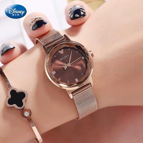 Disney Mickey Mouse women Quartz Watch 3Bar Waterproof Simple Fashion Cute Round Leather Strap Women Watches Gift Alloy Buckle