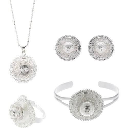 Ethiopia 24K Gold Color Dubai Jewelry Sets Women African Party Wedding Gifts Necklace Earrings Ring Sets Pendant Gifts