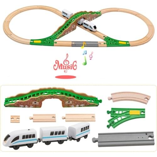 TBKJOYS Electric Wooden Train Music Tracks Set Railway Track Layouts Collectible Toy Railway Accessories Compatible