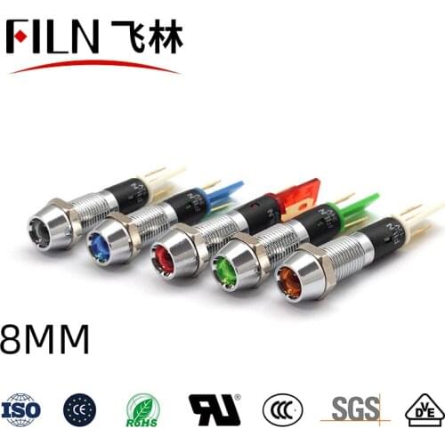 FILN Metal 8mm 12v led pilot lamp red green blue yellow white high brigtness indicator light buzzer