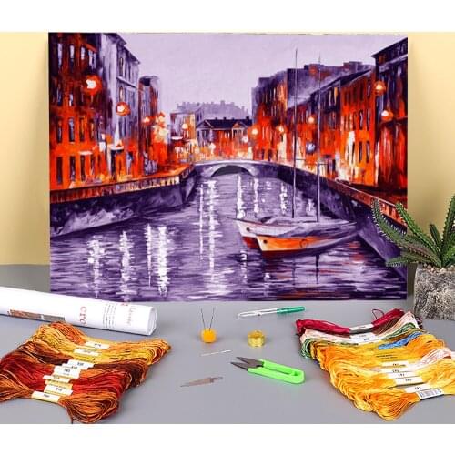 Oil Painting Style Printed Fabric 11CT Cross Stitch DIY Embroidery Full Kit DMC Threads Handicraft Hobby Craft Counted