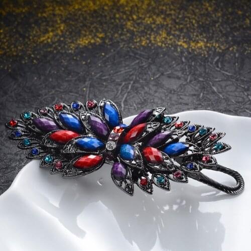 Colorful Top Rhinestone Resin Crystal Flowers Barrettes Wedding Hair Accessories Bigger Vintage Hair Clip Metal Hair Jewelry