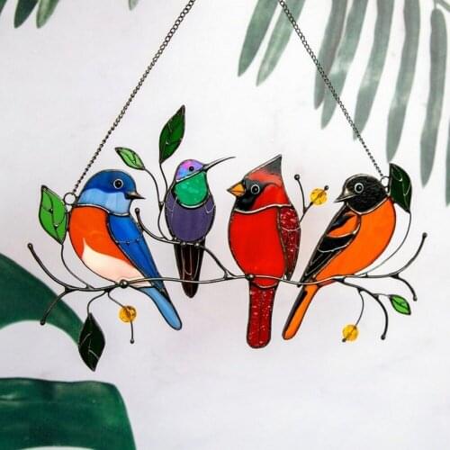 Creative Window Birds Ornaments Wall Windows Hanging Suncatcher Acrylic Bird Hangings Wind Chimes Garden Decorations Accessories