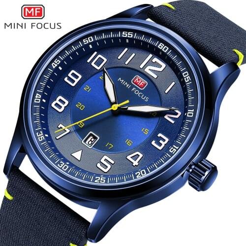 MINI FOCUS Canvas Strap Quartz WristWatch Fashion Casual Mens Watches Army Military Sports Waterproof Clock For Male