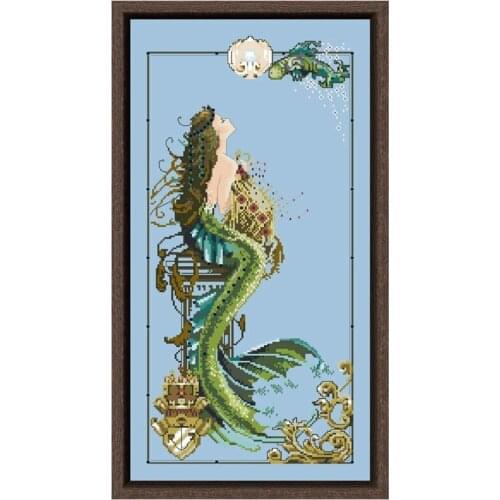 Mermaid of Atlantis cross stitch kit aida fabric 18ct 14ct 11ct sky blue canvas cotton silk thread beads embroidery craft set